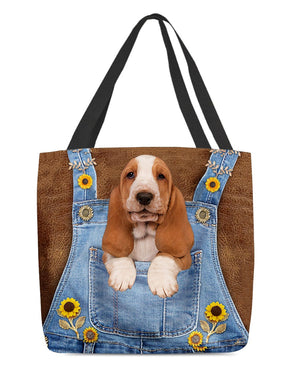 Basset Hound And Sunflower-Cloth Tote Bag