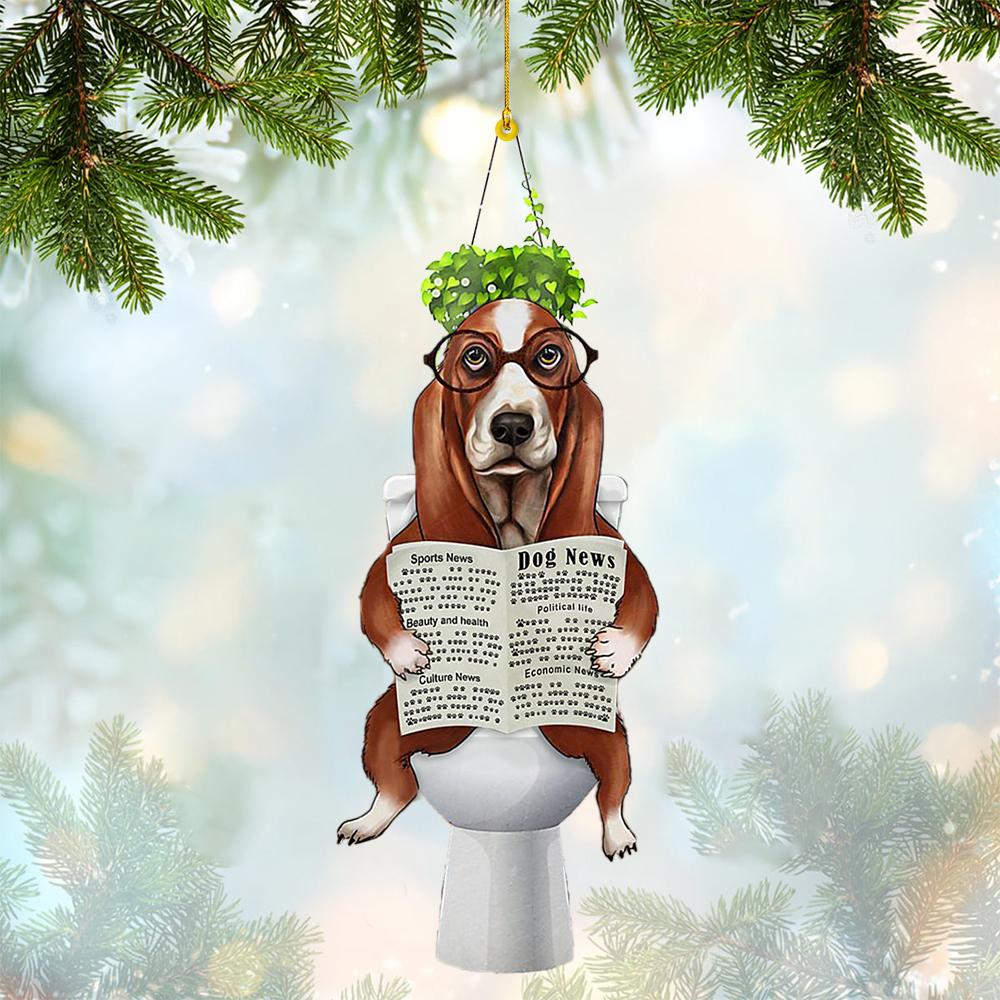 Basset Hound Sitting On A Toilet-Two Sides Ornament