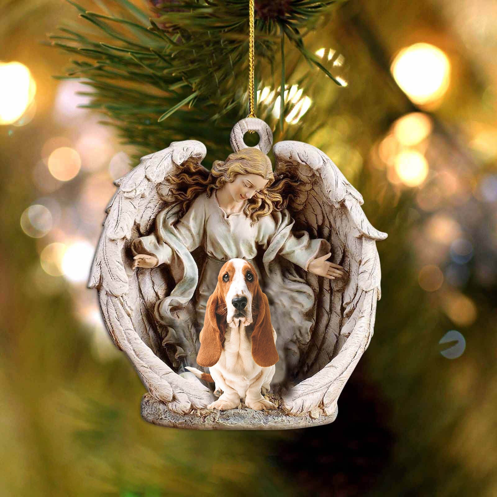 Basset Hound (1)-Angel Hug Winter Love Two Sided Ornament