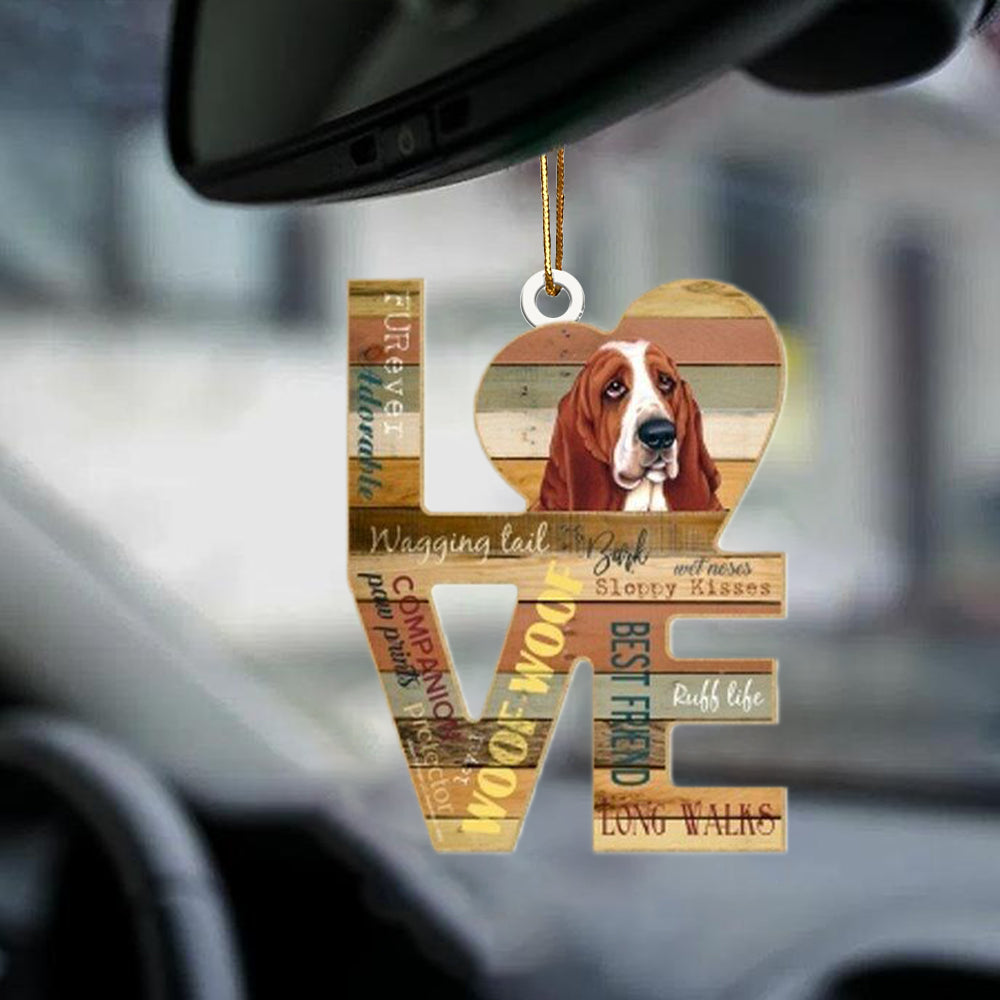 Basset Hound Love Wood Dog-two sided ornament