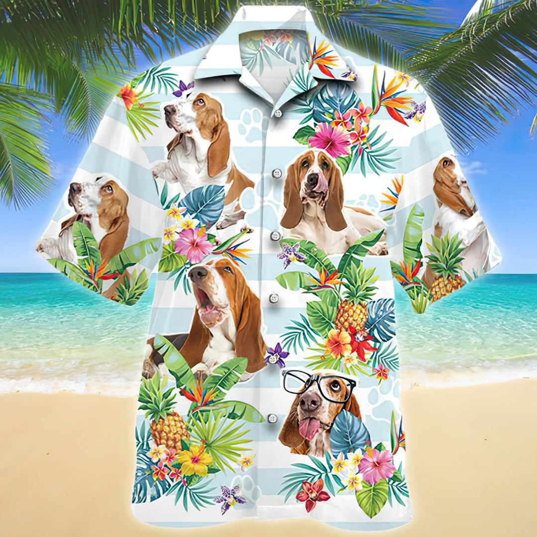 Basset Hound Tropical Flower Hawaiian Shirt