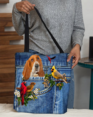 Basset Hound-Cardinal & Dog Cloth Tote Bag