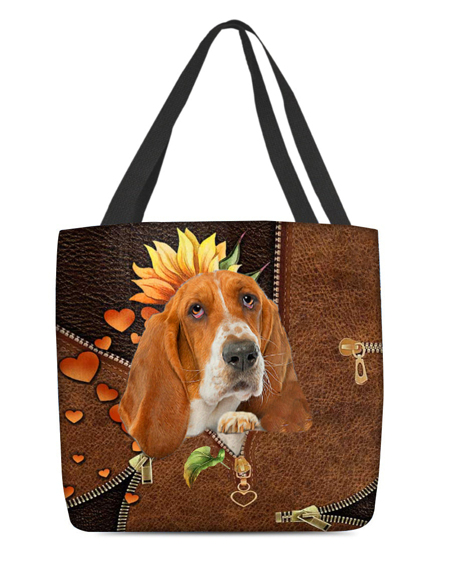 Basset hound-Sunflower&zipper Cloth Tote Bag