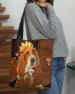 Basset hound-Sunflower&zipper Cloth Tote Bag