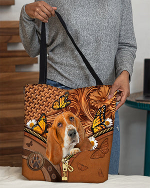 Basset hound Butterfly Daisy Cloth Tote Bag