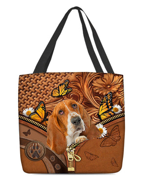 Basset hound Butterfly Daisy Cloth Tote Bag