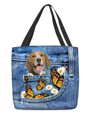 Beagle-Butterfly Daisies Fait-CLOTH TOTE BAG