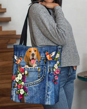 Beagle-Cardinal & Cross Flower Cloth Tote Bag