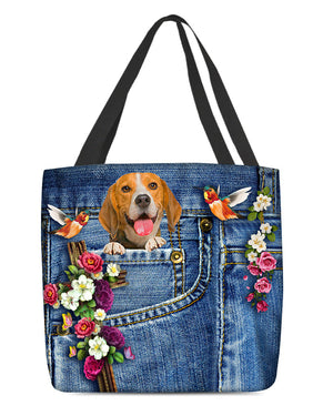 Beagle-Cardinal & Cross Flower Cloth Tote Bag