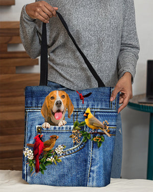 Beagle-Cardinal & Dog Cloth Tote Bag