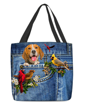 Beagle-Cardinal & Dog Cloth Tote Bag