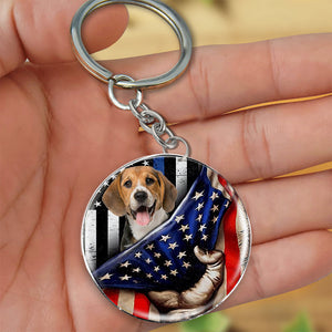 Beagle-Inside American Flag Independence Day Round Resin Epoxy Metal Keychain