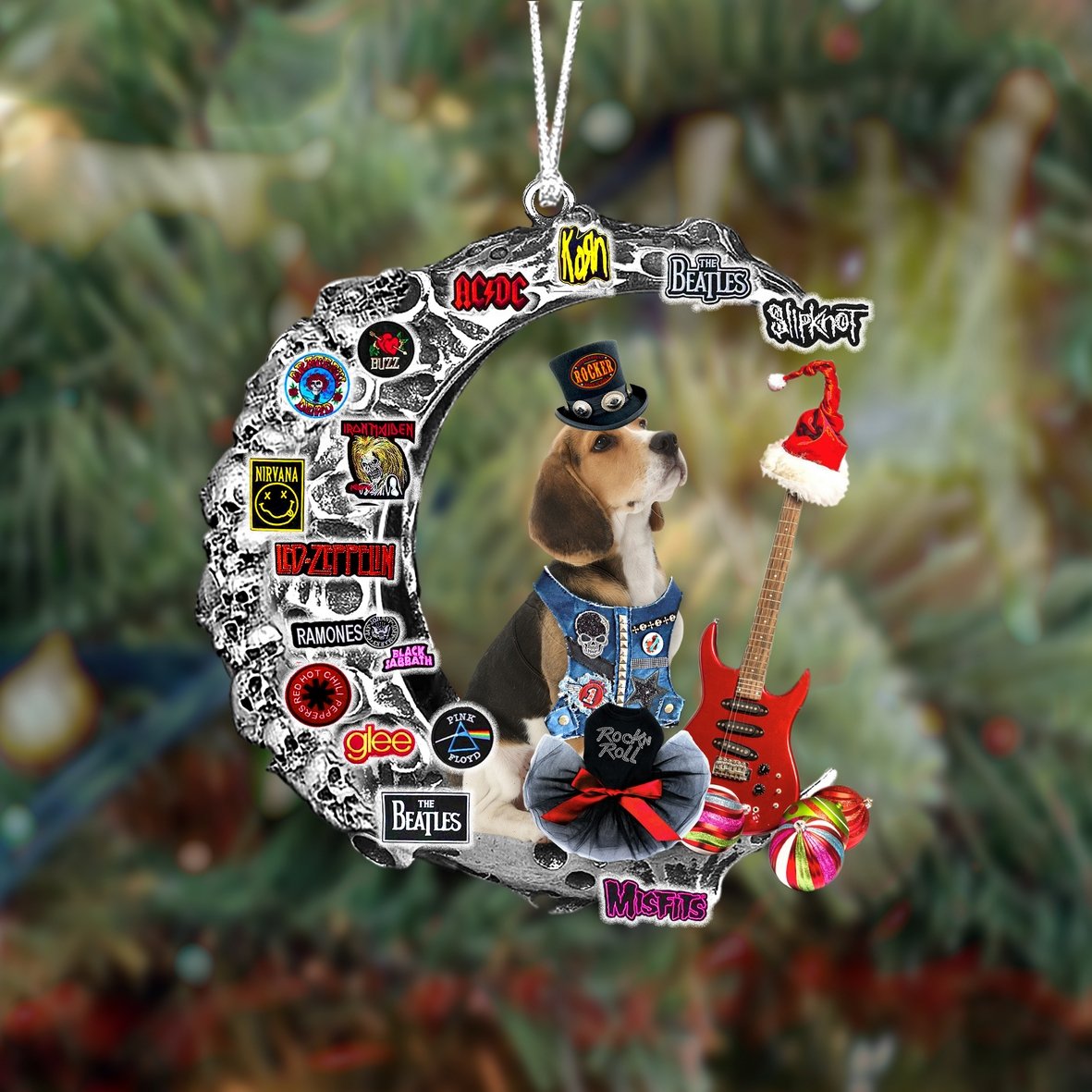 Beagle-Metal Rock in Christmas Two Sided Ornament