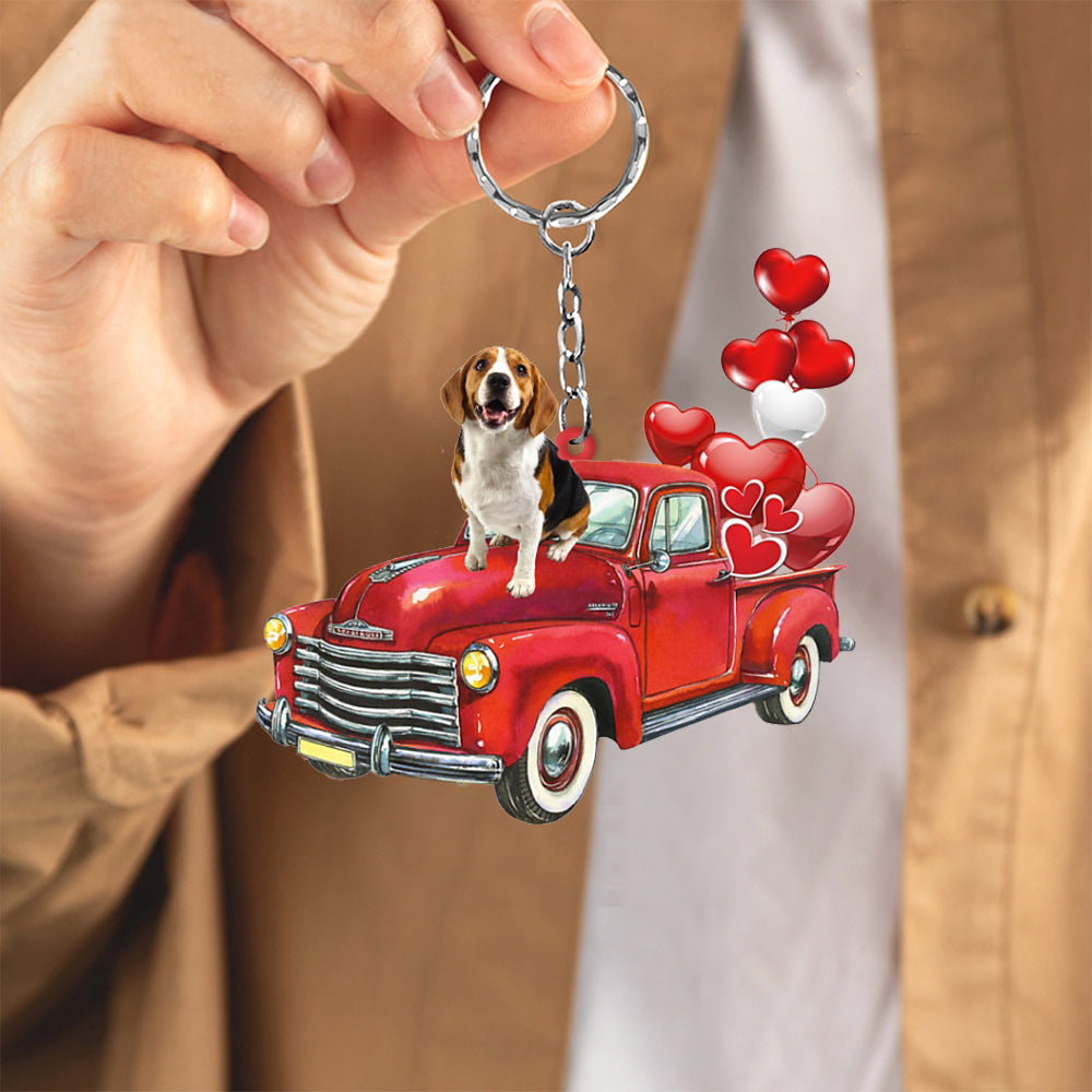 Beagle-Red Sports Car flat Acrylic Keychain