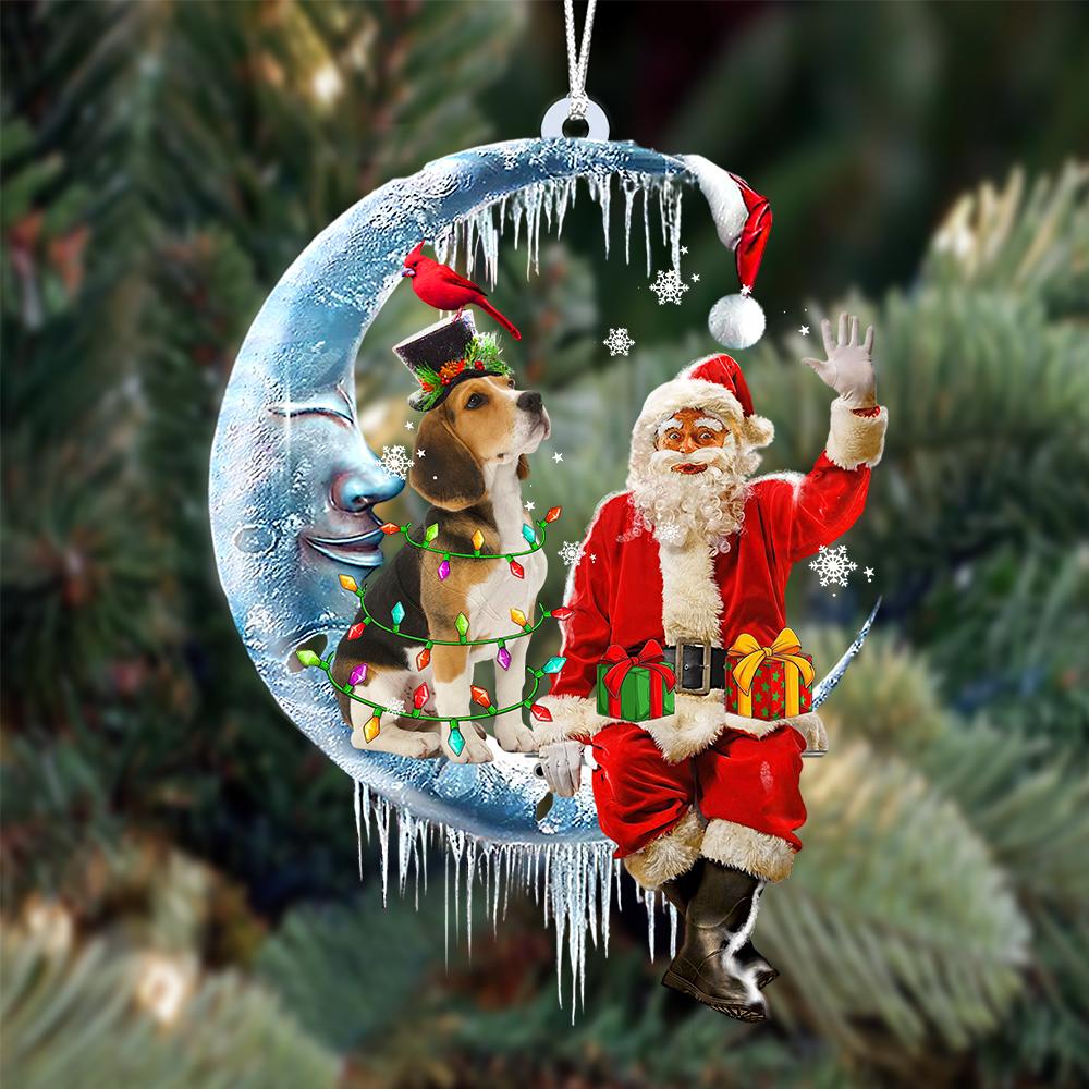 Beagle-Santa Claus And Moon Two Sided Ornament