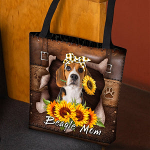 Beagle-Sunflower&Dog Mom Cloth Tote Bag