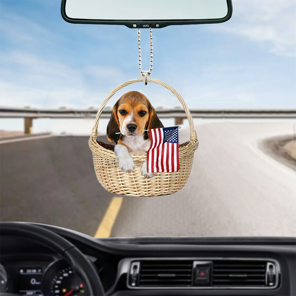 Beagle-With American Flag Two Sides Ornament