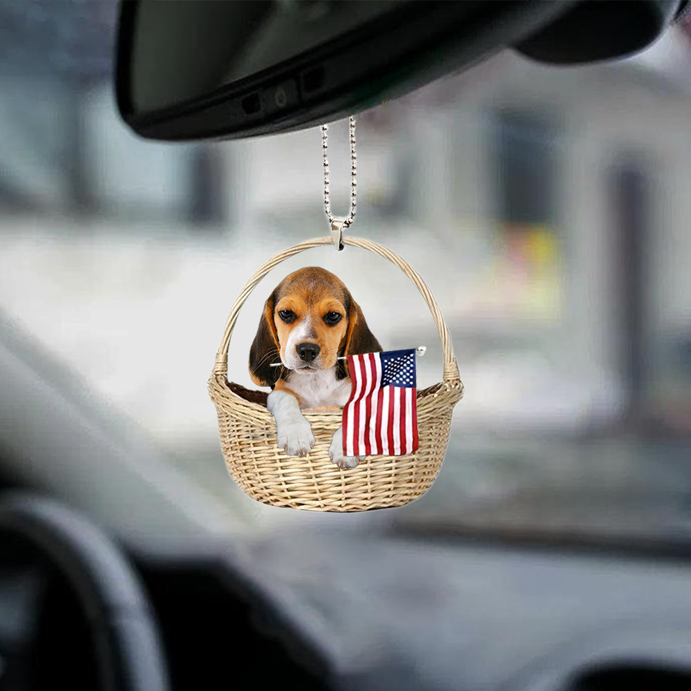 Beagle-With American Flag Two Sides Ornament