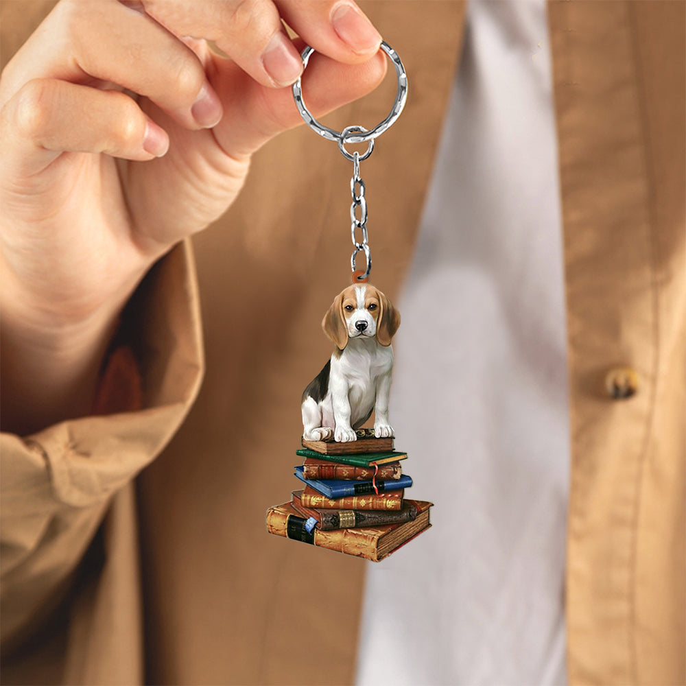 Beagle-Sit On The Book-Flat Acrylic Keychain