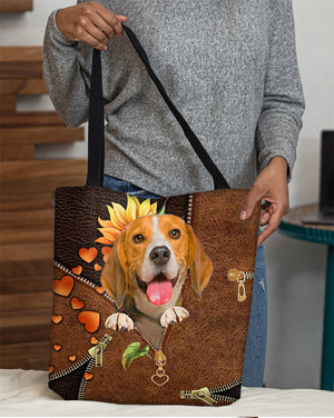 Beagle-Sunflower&zipper Cloth Tote Bag