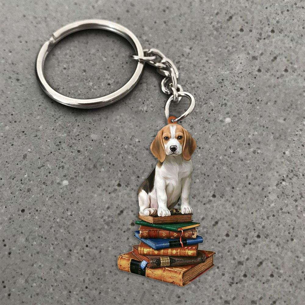 Beagle-Sit On The Book-Flat Acrylic Keychain