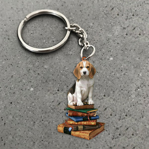 Beagle-Sit On The Book-Flat Acrylic Keychain