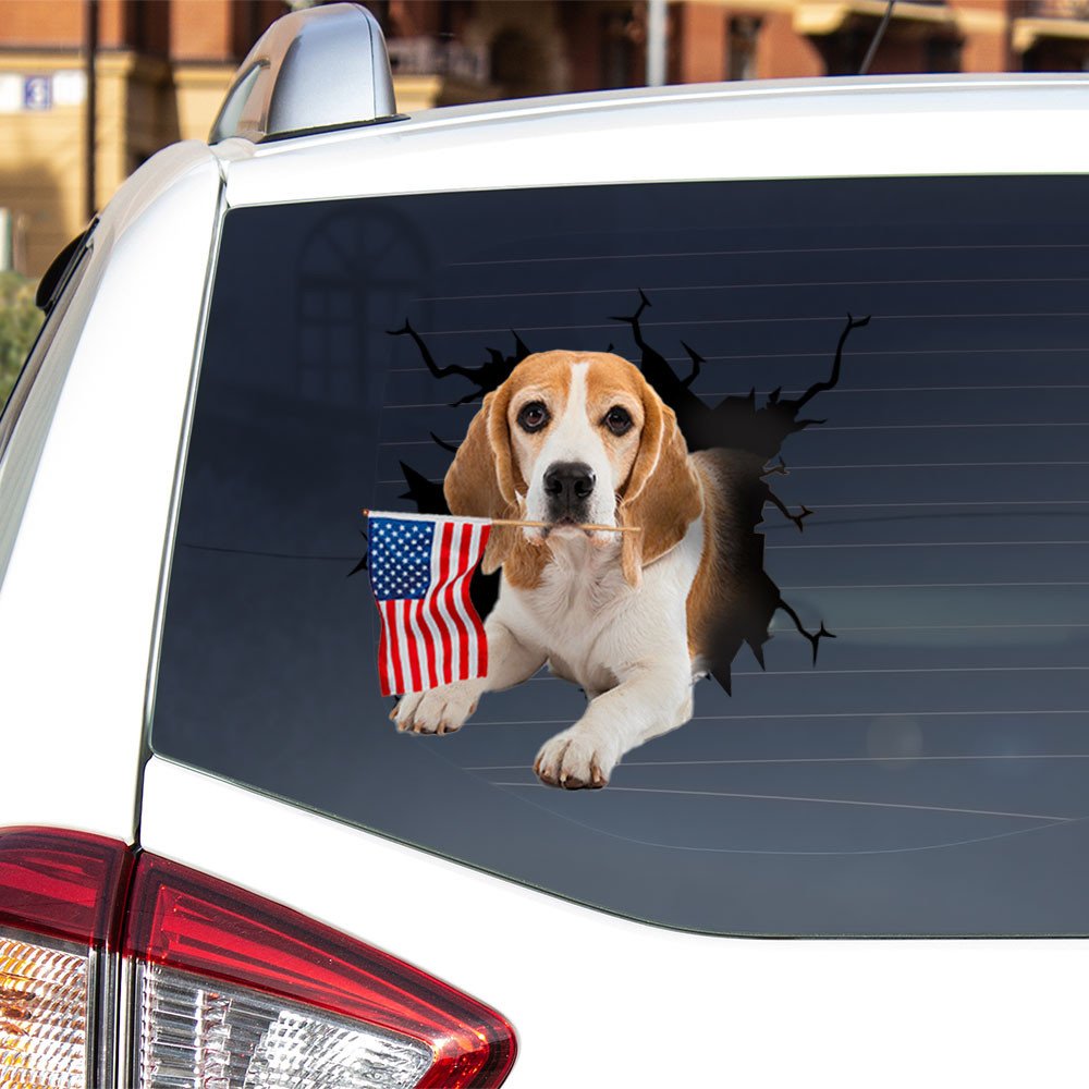 Beagle And American Flag Independent Day Car Sticker Decal