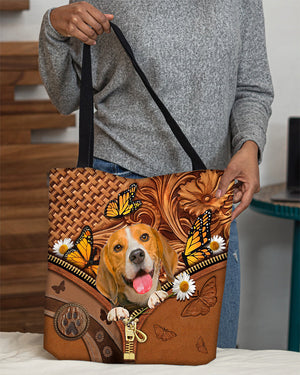 Beagle Butterfly Daisy Cloth Tote Bag