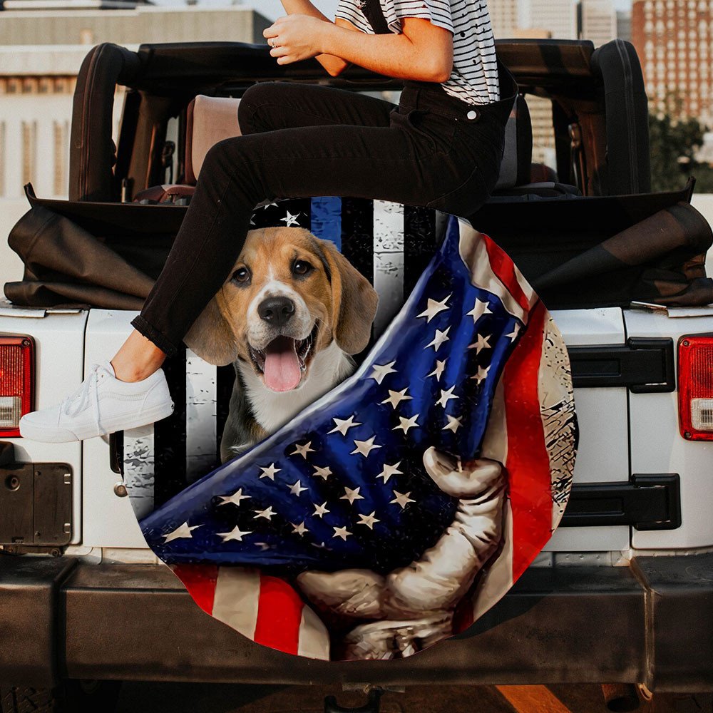 Beagle Inside American Flag Independence Day Spare Tire Cover