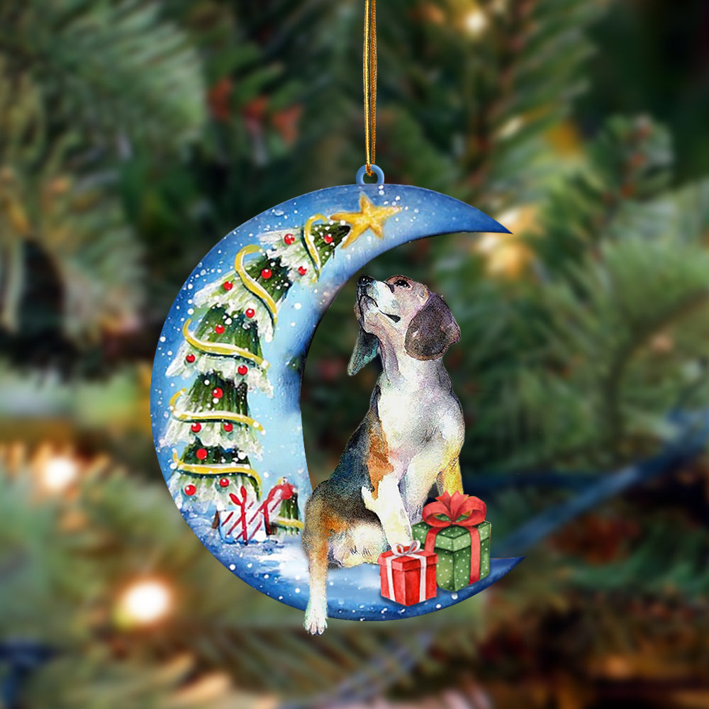 Beagle Sit On The Blue Moon-Two Sided Ornament