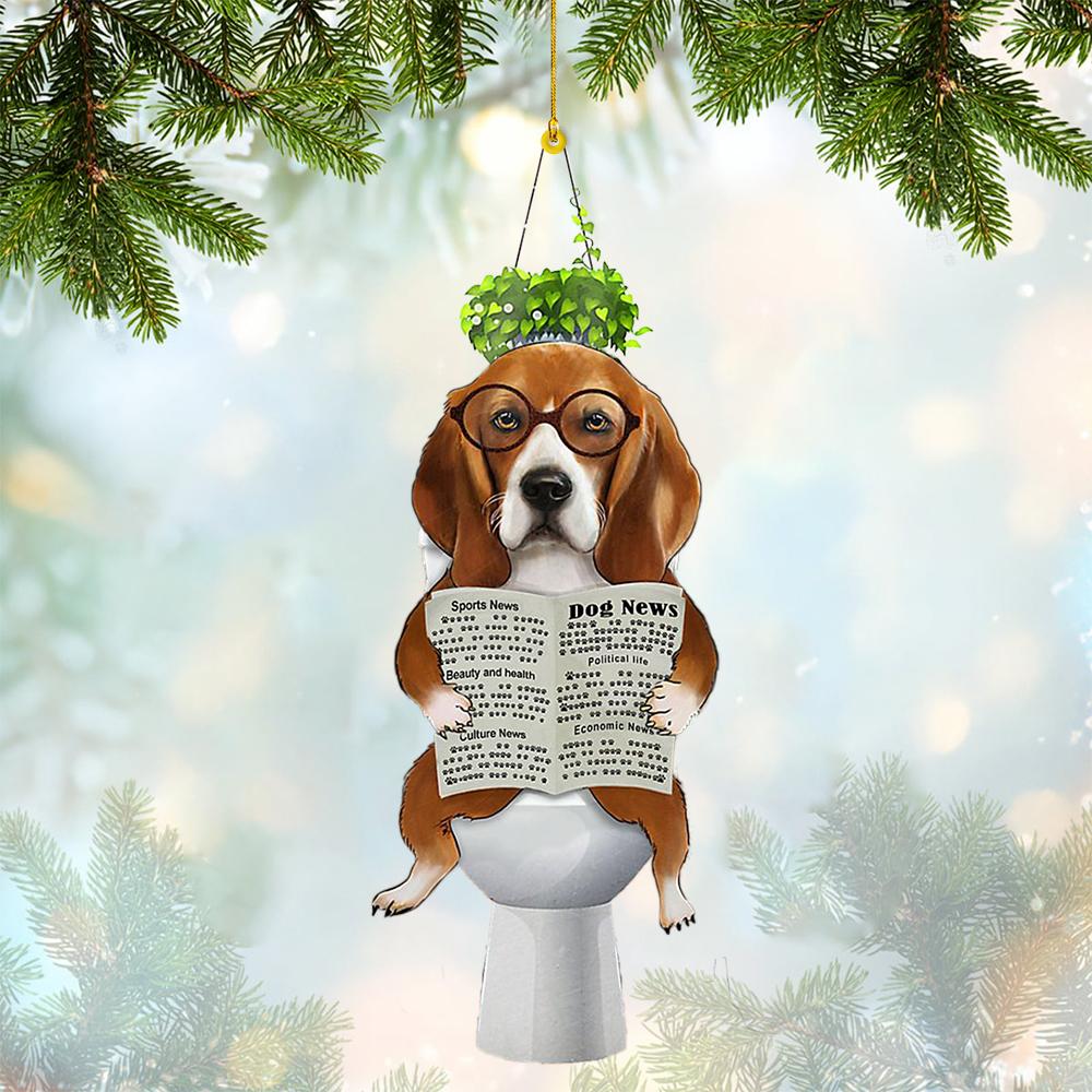 Beagle Sitting On A Toilet-Two Sides Ornament