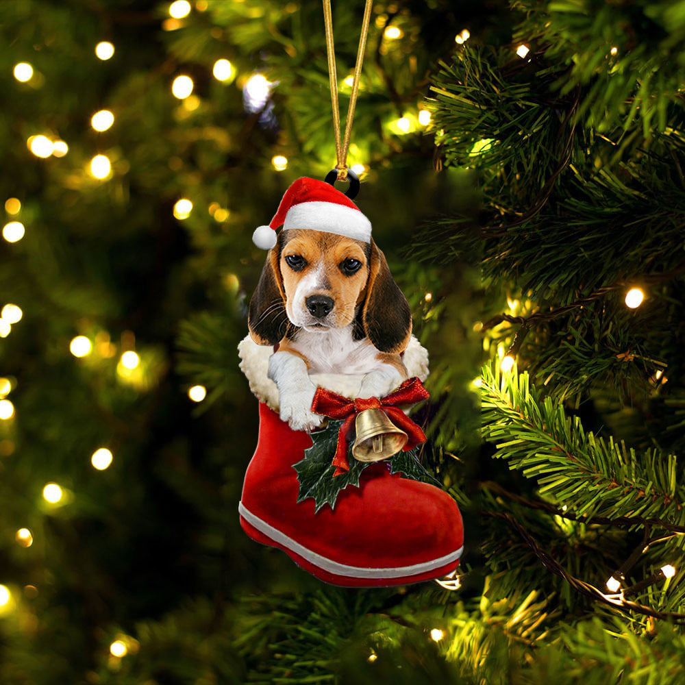 Beagle (1)-1-In Santa Boot Christmas-Two Sided Ornament
