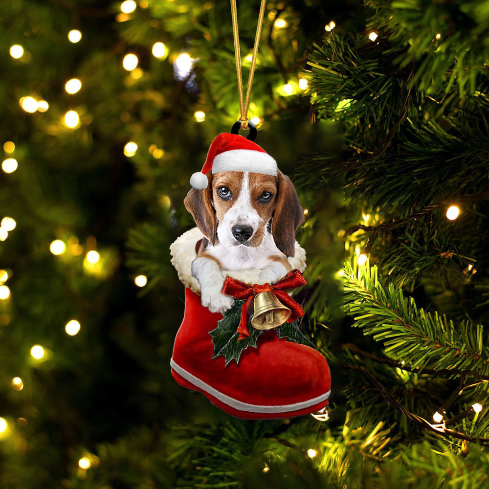 Beagle (3)-1-In Santa Boot Christmas-Two Sided Ornament