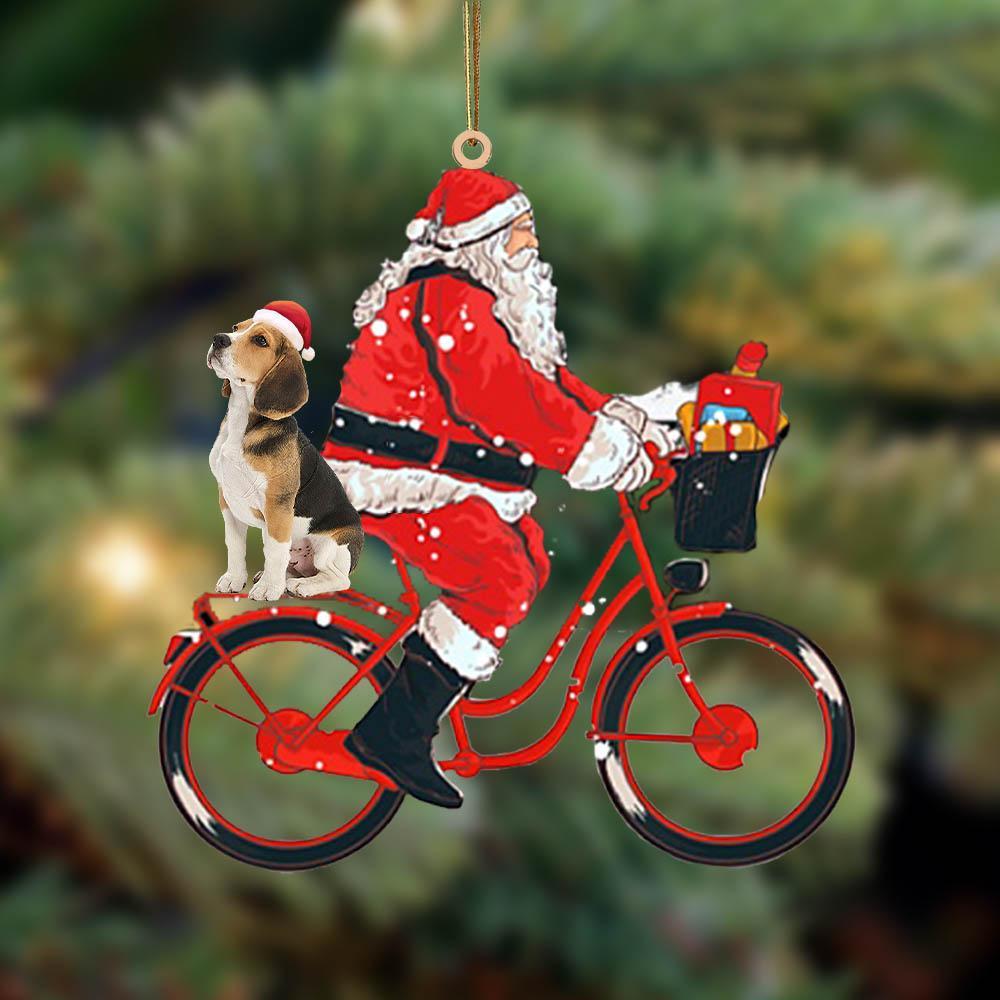 Santa Claus riding a bike with Beagle-Two Sided Ornament