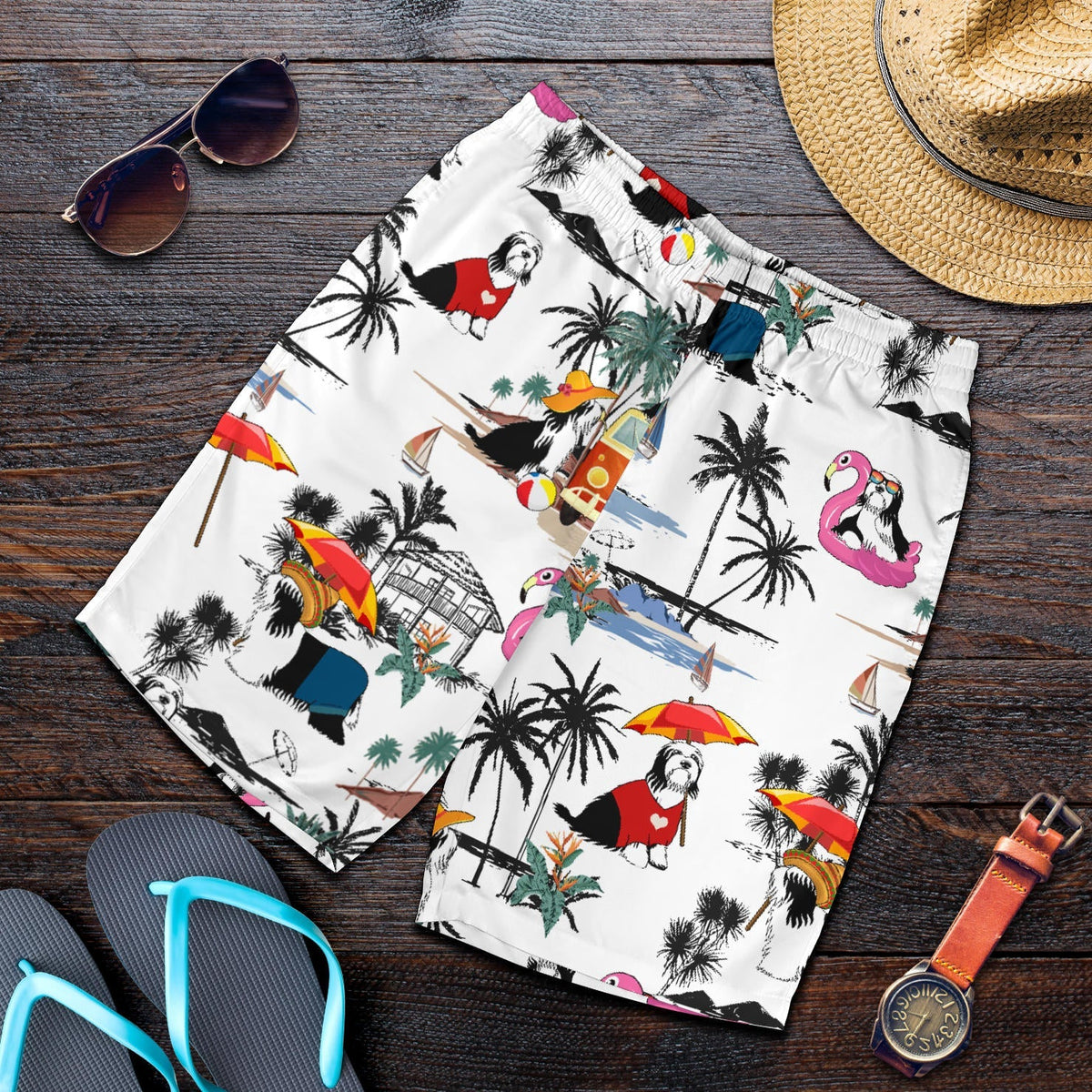 Bearded Collie-Summer Beach Mens Shorts
