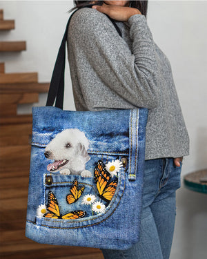 Bedlington-terrier-Butterfly Daisies Fait-CLOTH TOTE BAG