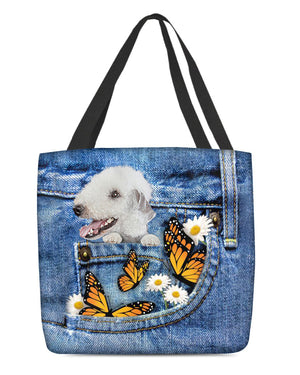 Bedlington-terrier-Butterfly Daisies Fait-CLOTH TOTE BAG