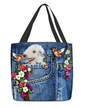 Bedlington Terrier-Cardinal & Cross Flower Cloth Tote Bag