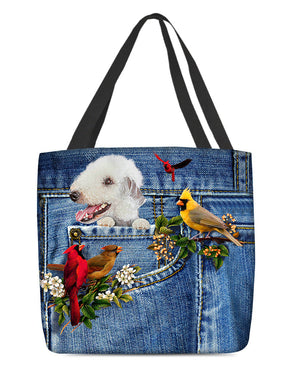 Bedlington Terrier-Cardinal & Dog Cloth Tote Bag