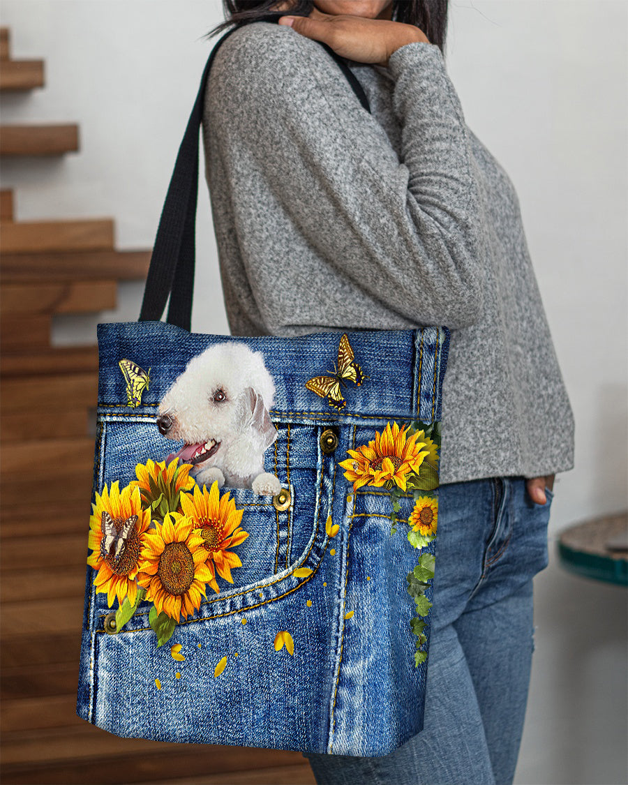 Bedlington terrier-Sunflowers & Butterflies Cloth Tote Bag