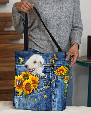 Bedlington terrier-Sunflowers & Butterflies Cloth Tote Bag