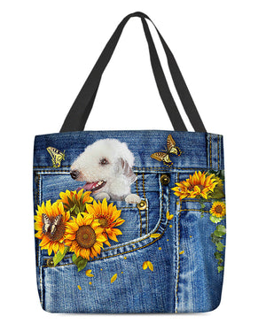 Bedlington terrier-Sunflowers & Butterflies Cloth Tote Bag