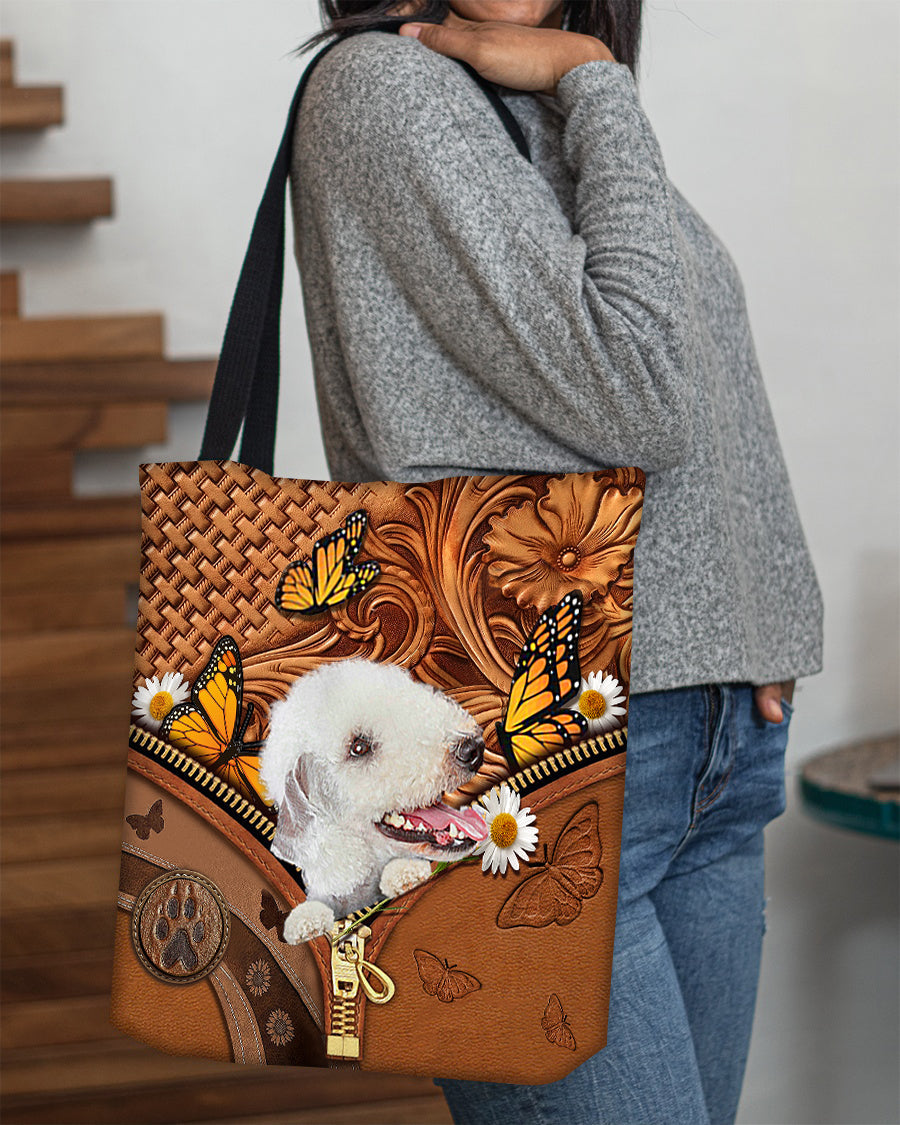 Bedlington terrier Butterfly Daisy Cloth Tote Bag