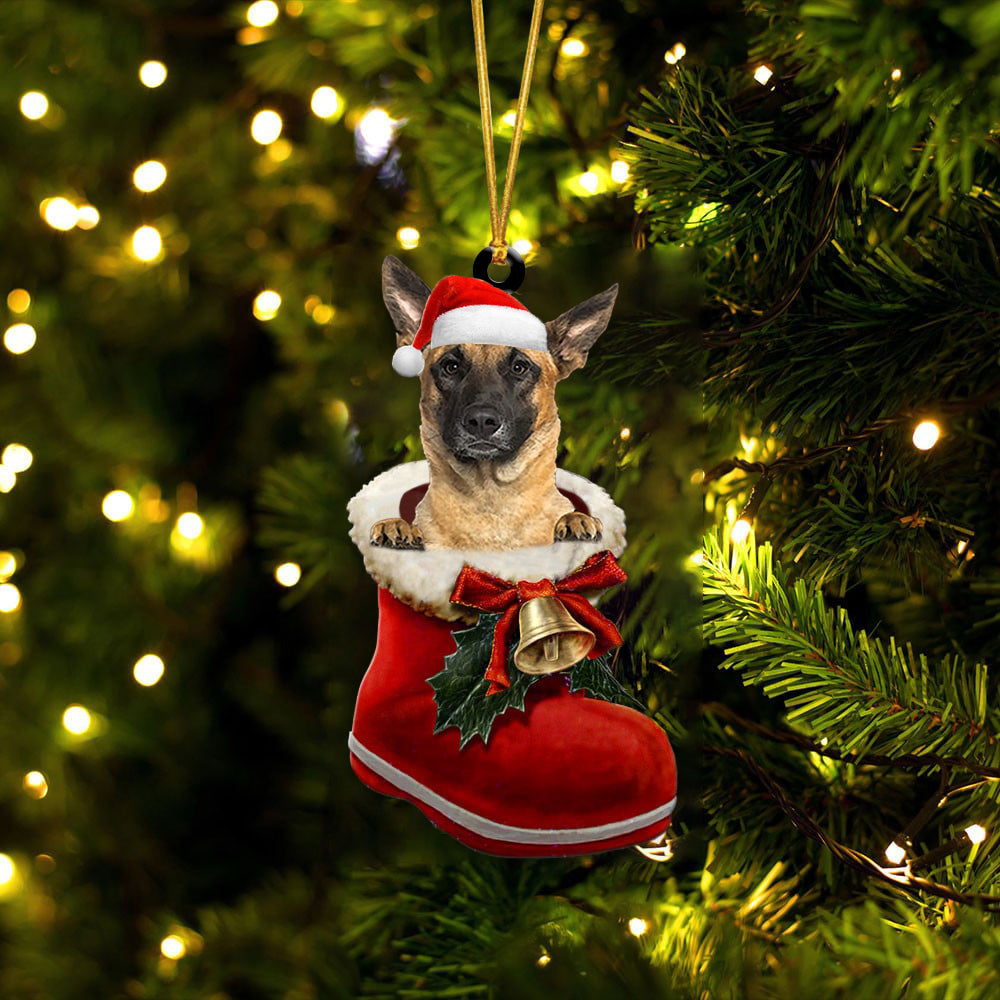 Belgian Malinois-1-In Santa Boot Christmas-Two Sided Ornament