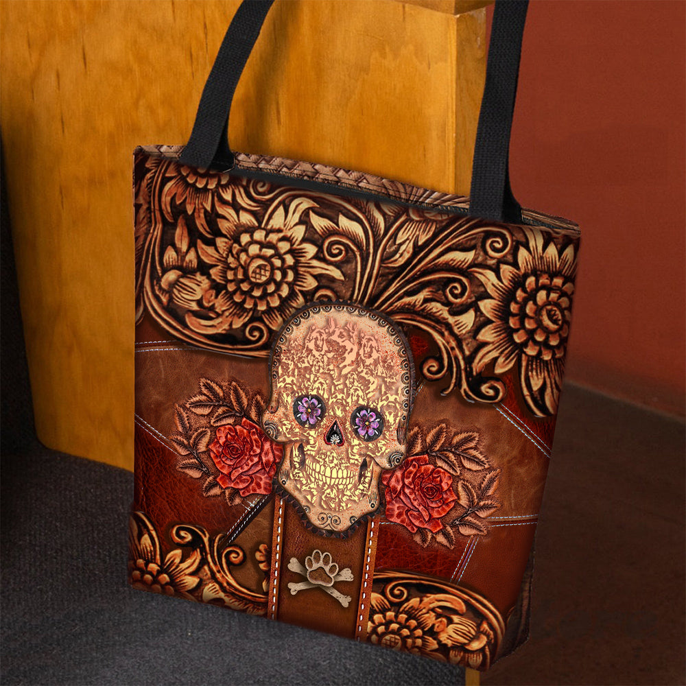 Belgian Tervuren Skull Flower Cloth Tote Bag