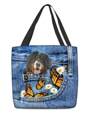 Bernese-mountain-Butterfly Daisies Fait-CLOTH TOTE BAG