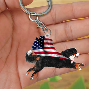 Bernese Mountain-Happy Independence Day Flat Acrylic Keychain