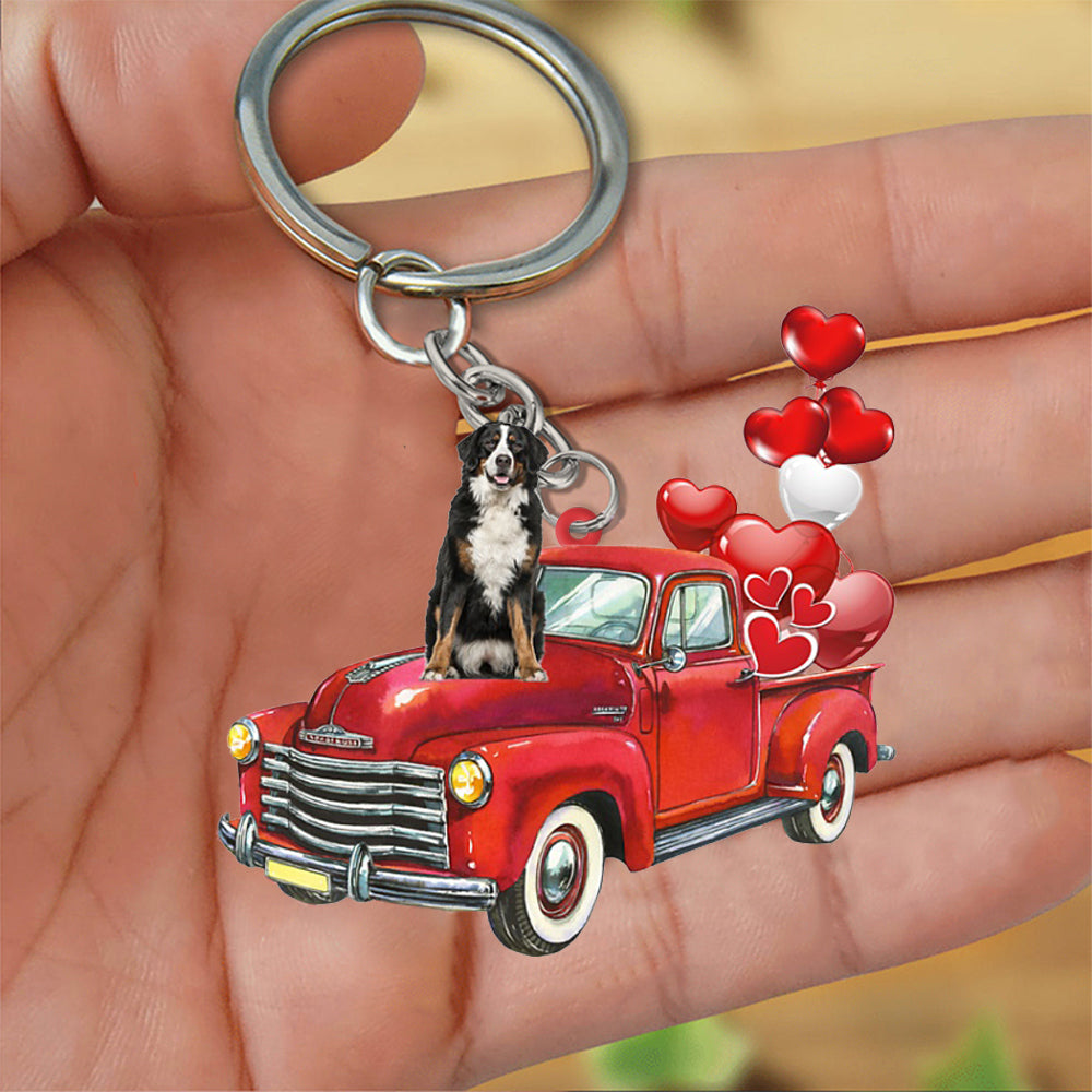 Bernese Mountain-Red Sports Car flat Acrylic Keychain