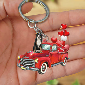 Bernese Mountain-Red Sports Car flat Acrylic Keychain