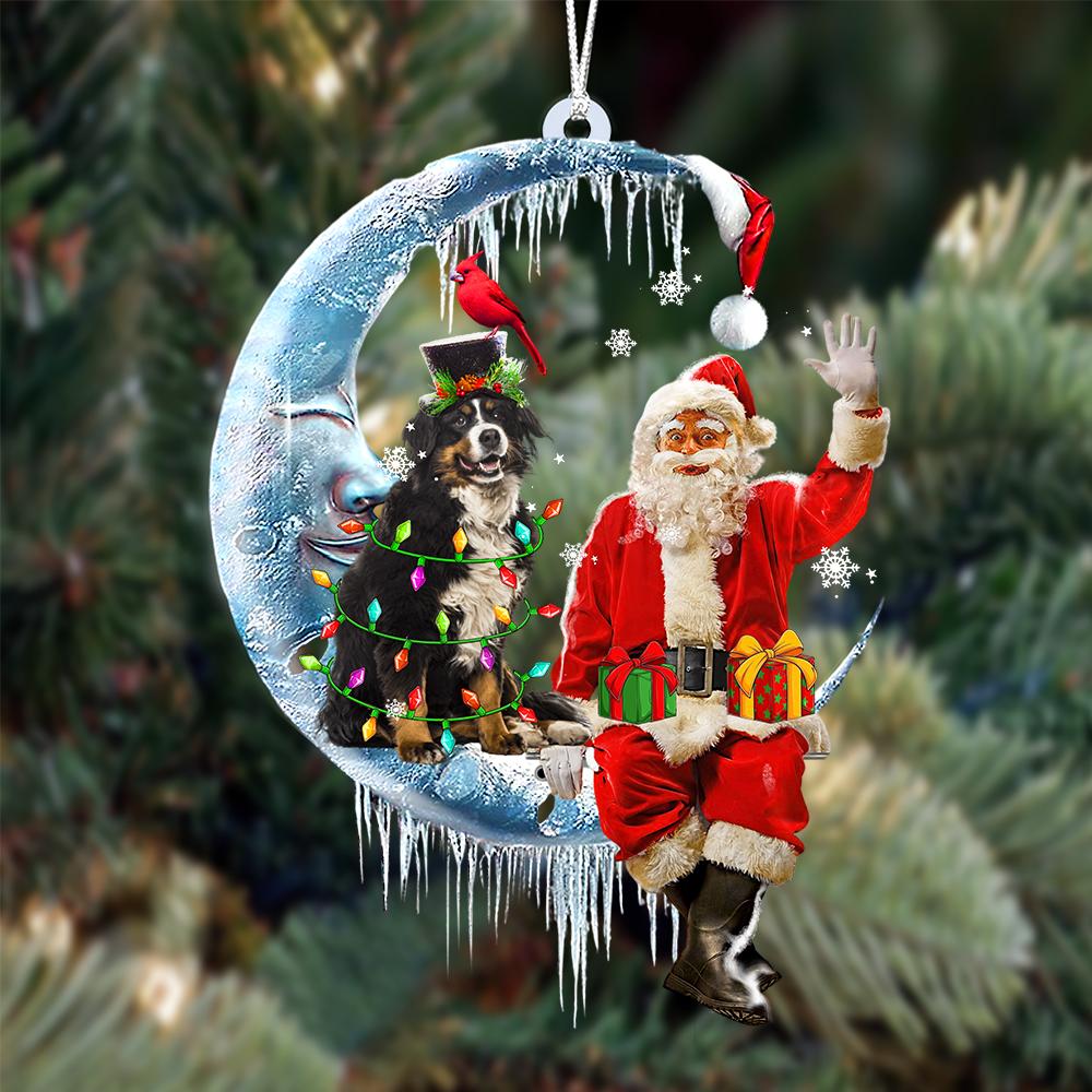 Bernese Mountain-Santa Claus And Moon Two Sided Ornament